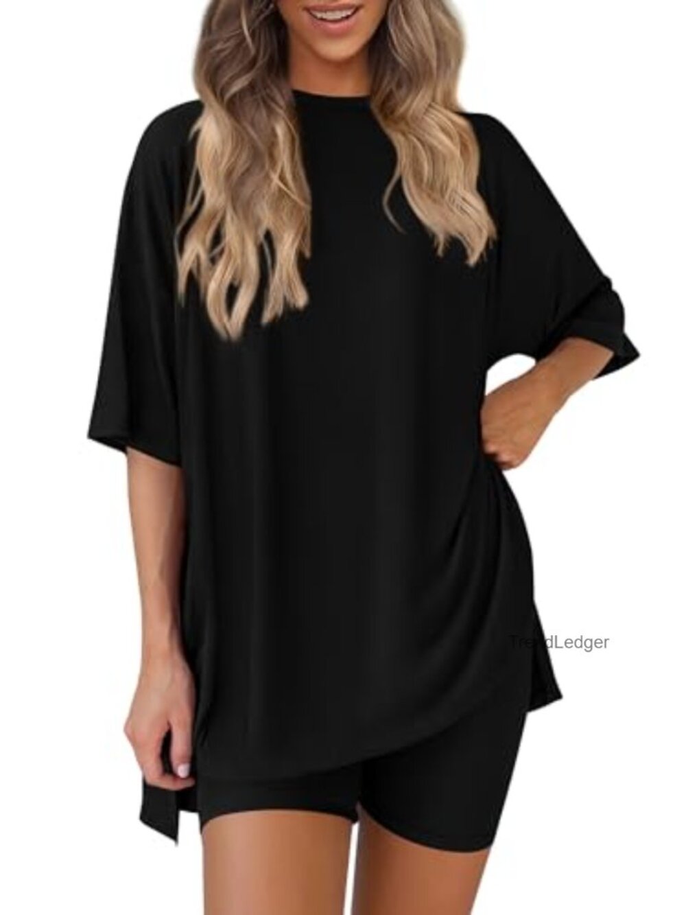 Women 2 Piece Lounge Set Oversized Tee & Biker Shorts